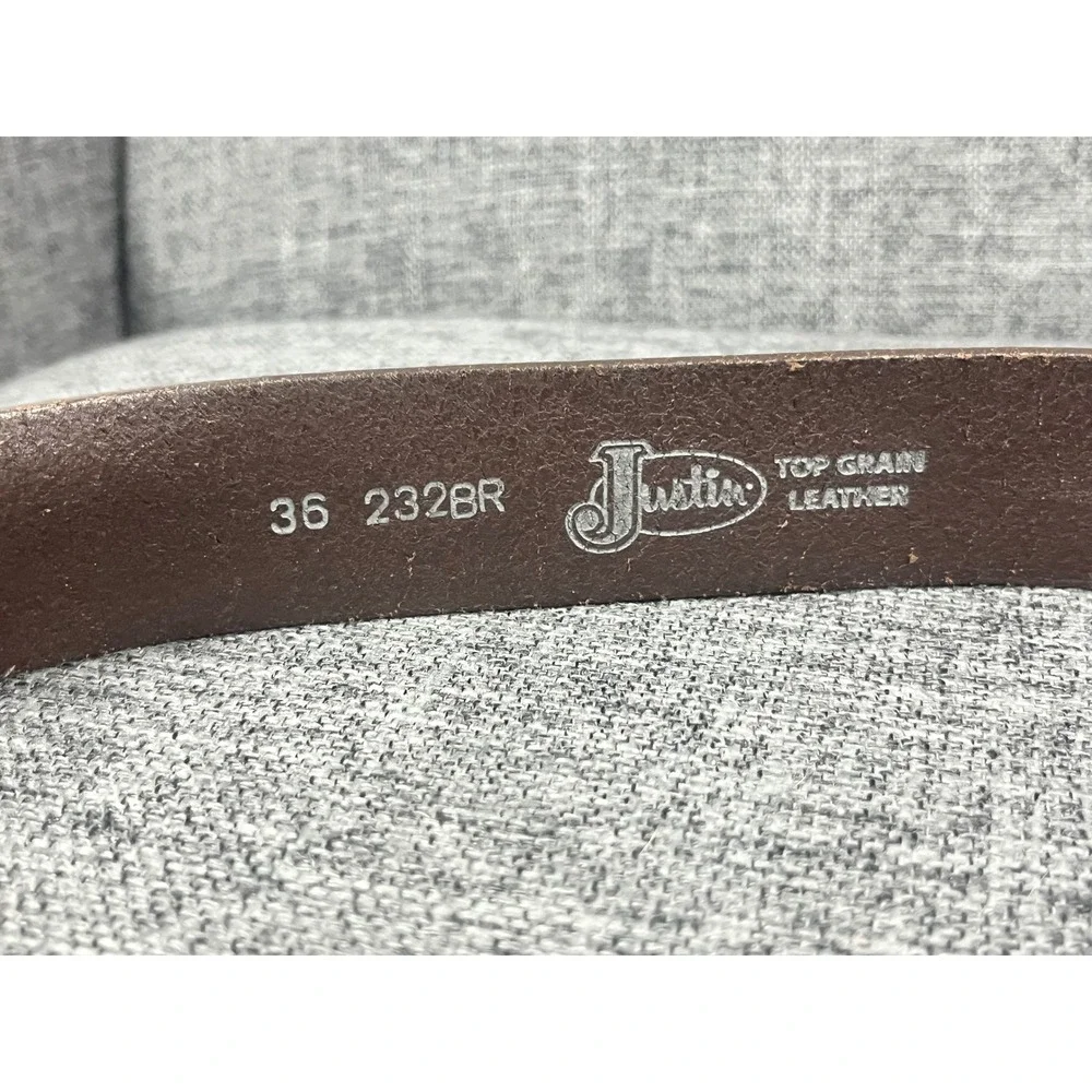 Justin Mens Brown Top Grain Leather Belt 36 232BR Made in USA Italian Calfskin
